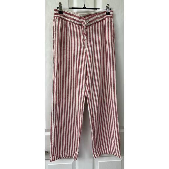 Old Navy XS red white stripe pull on pants 55% linen elastic waist - Picture 2 of 7